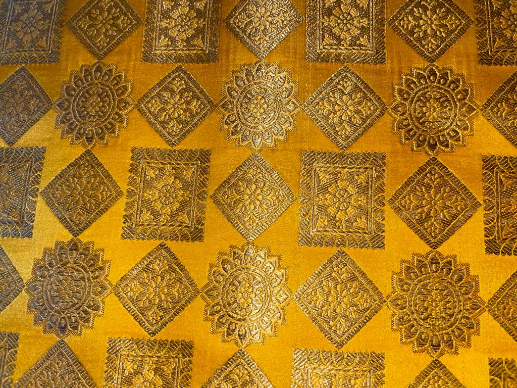 Silk Brocade fabric Geometric design 44" wide BRO702[5] available in 2 colors red and mango yellow]