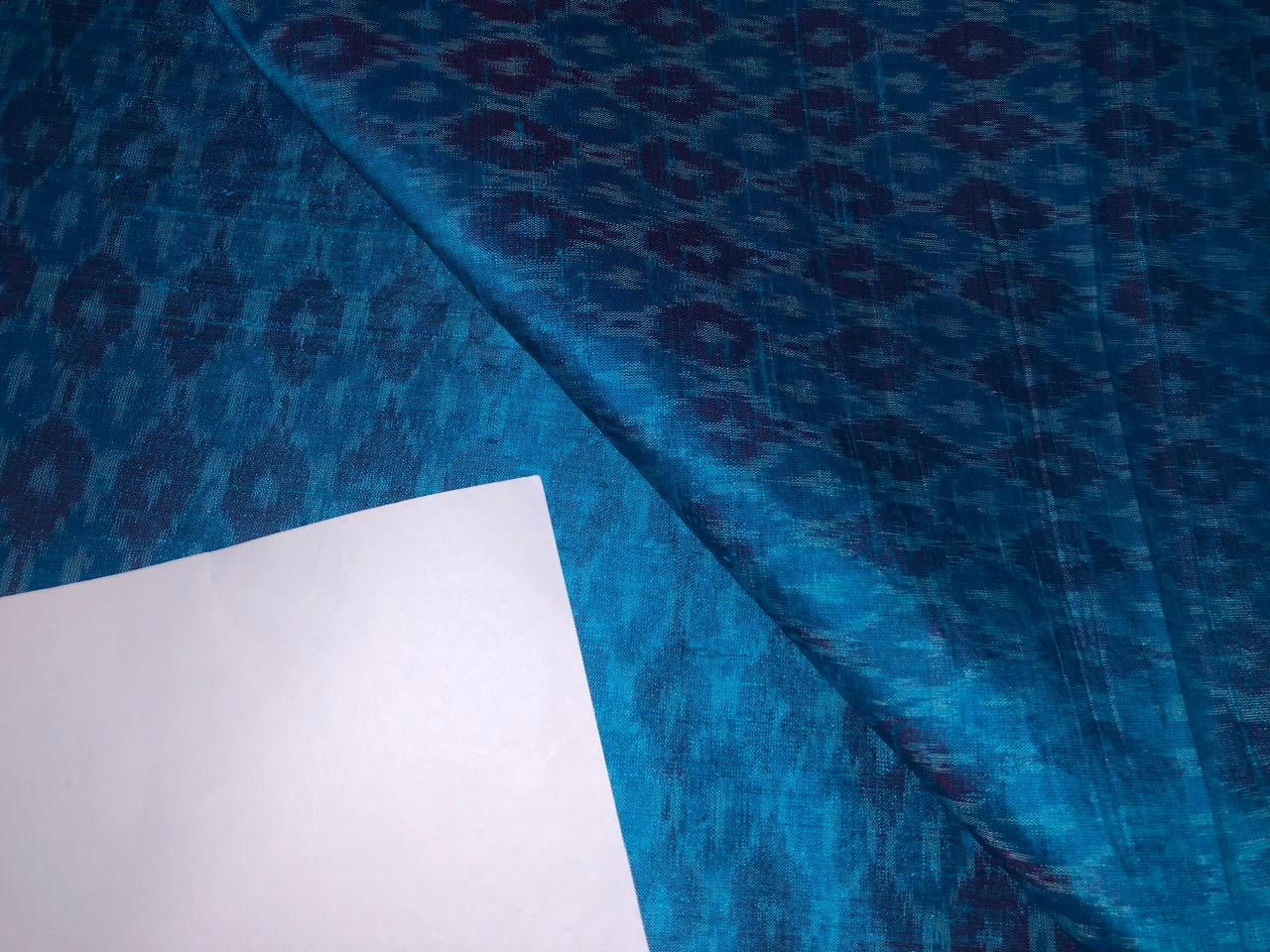 100% pure silk dupion ikat fabric BLUE  color 44" wide [17130]
