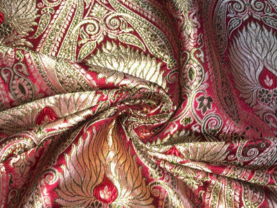 Brocade Heavy KING KHAB  Fabric  WITH METALIC GOLD  JACQUARD 36" WIDE available in 2 colors blood red and bottle green black  BRO983