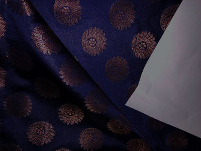 Silk Brocade fabric with Metallic gold motif Jacquard  44" wide NAVY BRO822A[4]