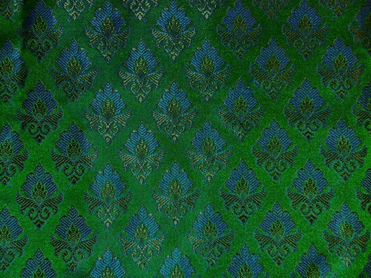 Silk Brocade fabric 44"jacquard green with beautiful blue and green motifs BRO1068[1]