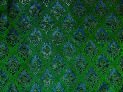 Silk Brocade fabric 44"jacquard green with beautiful blue and green motifs BRO1068[1]