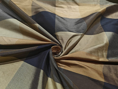 100% PURE SILK DUPIONI FABRIC BLACK,BROWN,CHARCOAL,GOLD,KHAKHEE COLOR PLAIDS 54" WIDE DUPNEWCROLL29