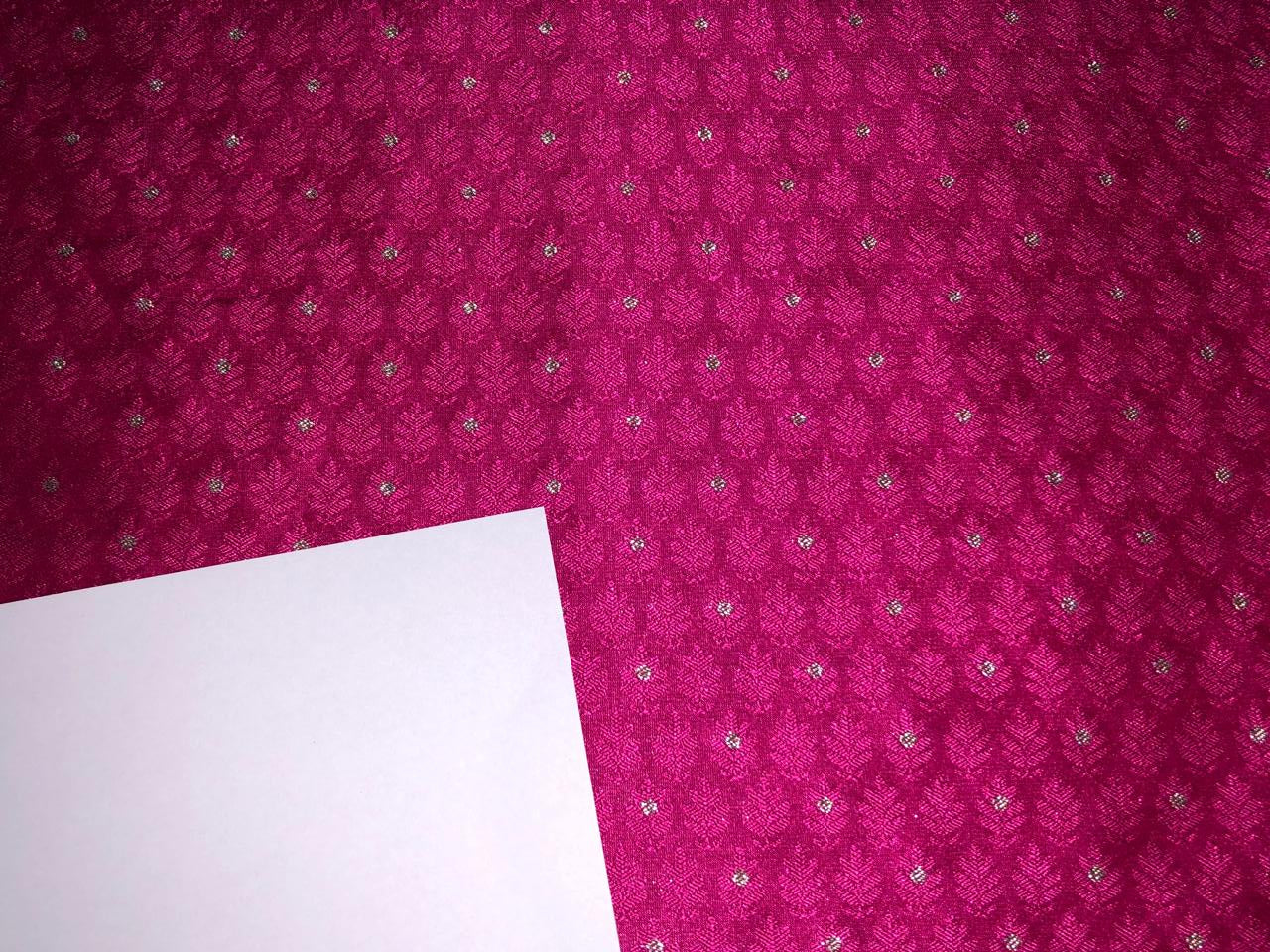 Silk Brocade fabric  self jacquard with subtle white gold metallic dots jacquard available in 4 colors ,blue , red x pink ,black and pink BRO1012