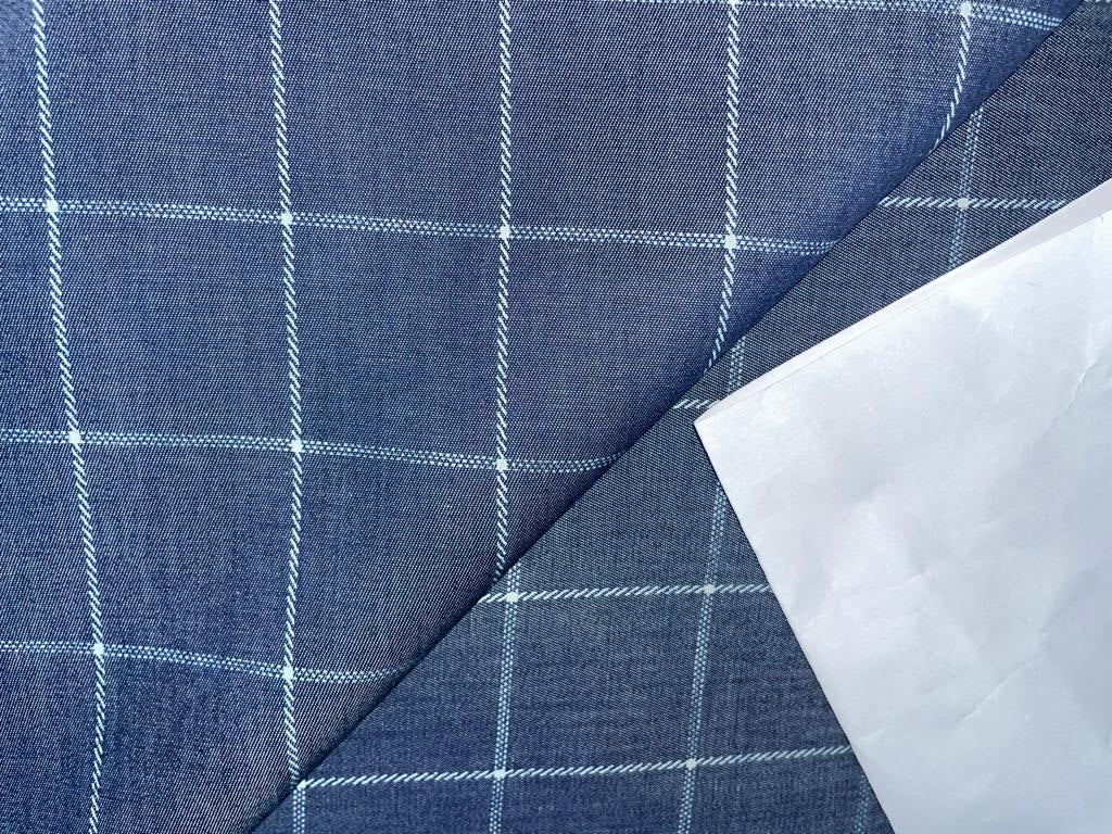 100% Cotton Denim Plaids Fabric 58" wide available in  [ NAVY PLAIDS / /CREAM PLAIDS/]