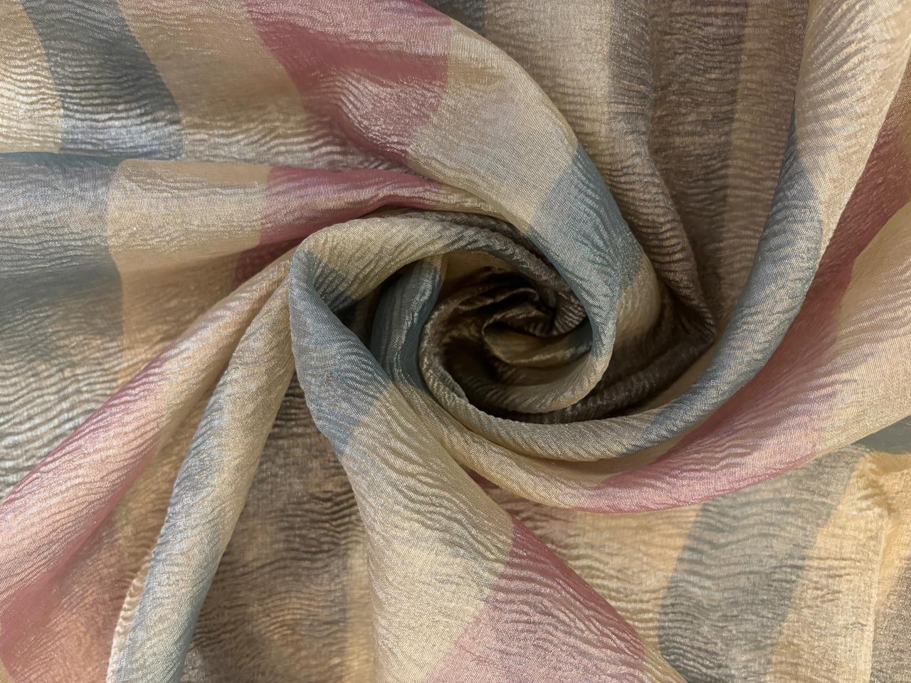 Tissue Crushed  gold with color stripes of dusty red ,green and grey [18281]