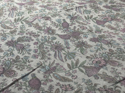 Silk chiffon  fabric iridescent  pink green and grey floral with bird  print  44" wide [17794]