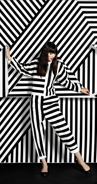 Linen  Cotton fabric black and white stripes 58" wide[17767]