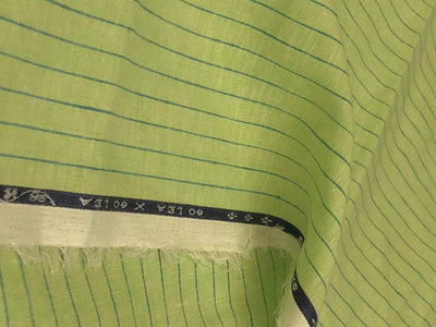 100% Linen stripe 60's Lea Fabric 58" wide available in 2 colors  lime green and sea blue stripes [16895/96]