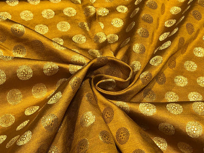 Silk Brocade fabric  mustard with gold circle motif Jacquard 44" wide  BRO822A[1]
