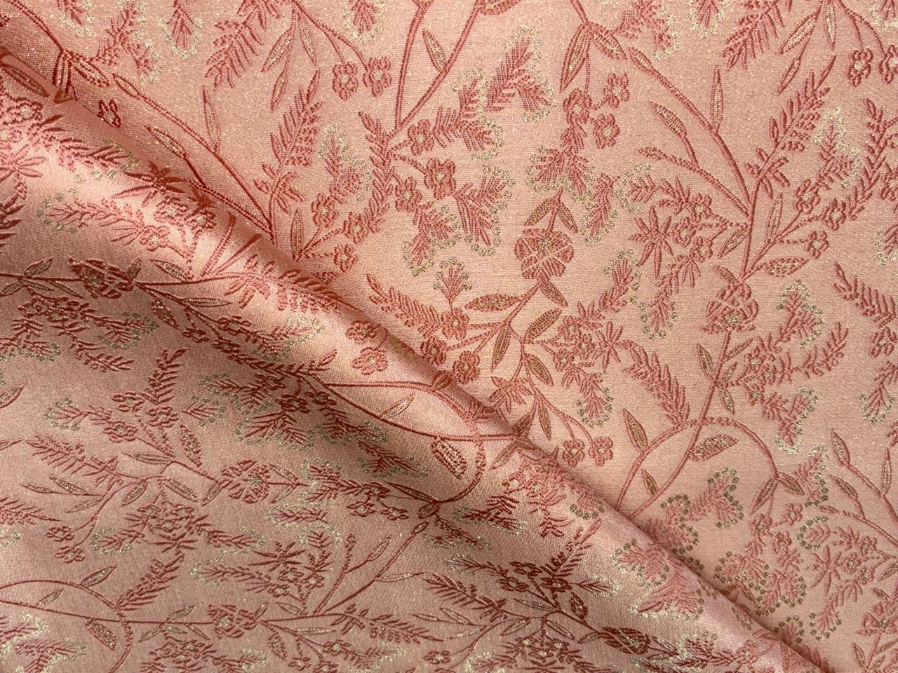 Silk Brocade fabric available in 2 colors mint and peach floral vines subtle shimmer  BRO1079[1/2]