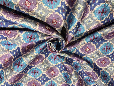 Silk Brocade fabric 56"blue,purple,pink and burgundy  jacquard and very subtle pink sequence BRO1061[3]