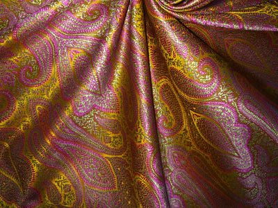 Silk Brocade fabric 44" wide paisley Jacquard available in 3 colors PINK, MANGO/PINK ,PINK AND PEACH BRO910[1/2/3]