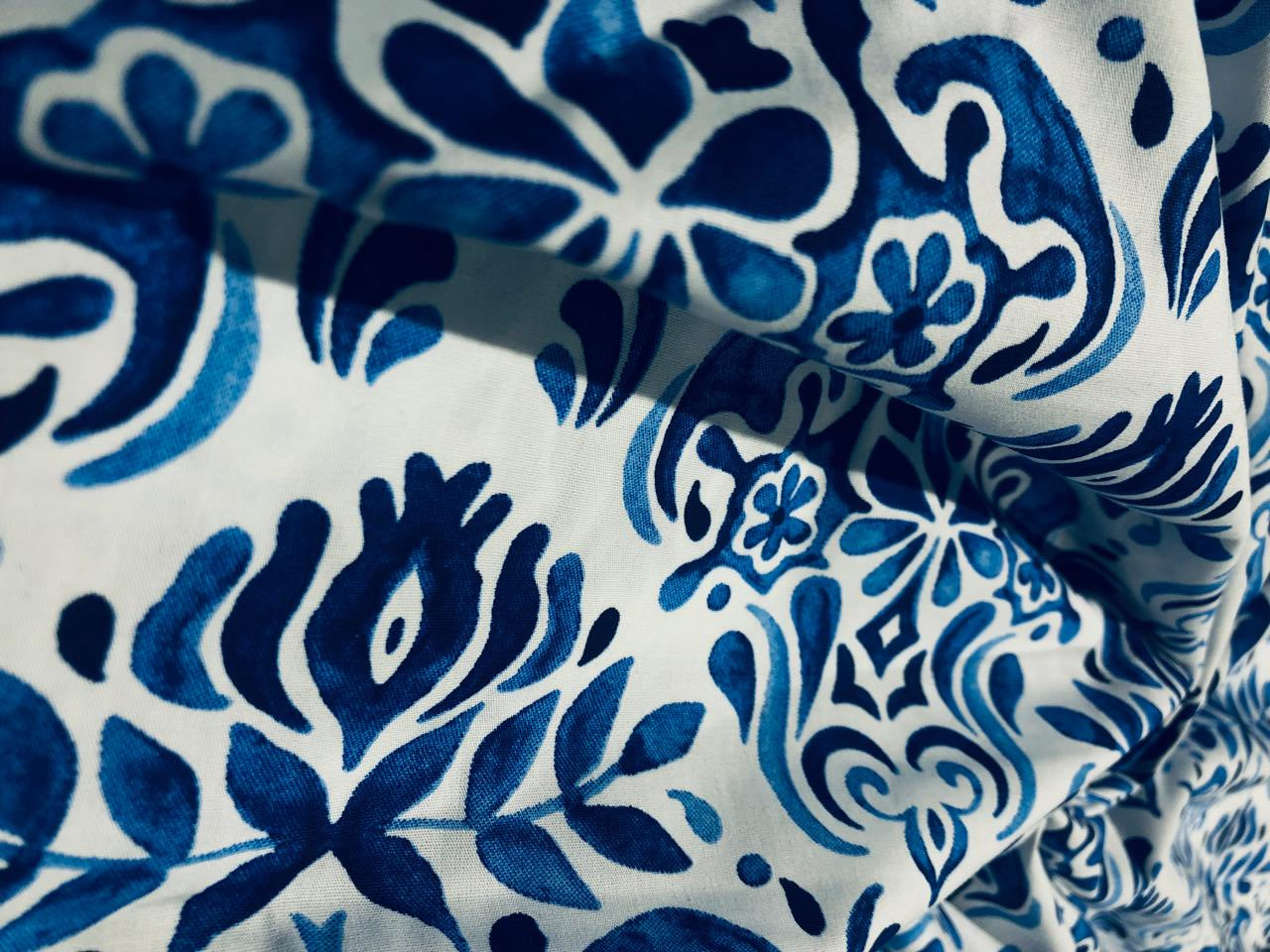 100% Cotton Poplin BLUE AND WHITE FLORAL PRINT 58" wide INFLUENCED BY CERAMIC [17116]