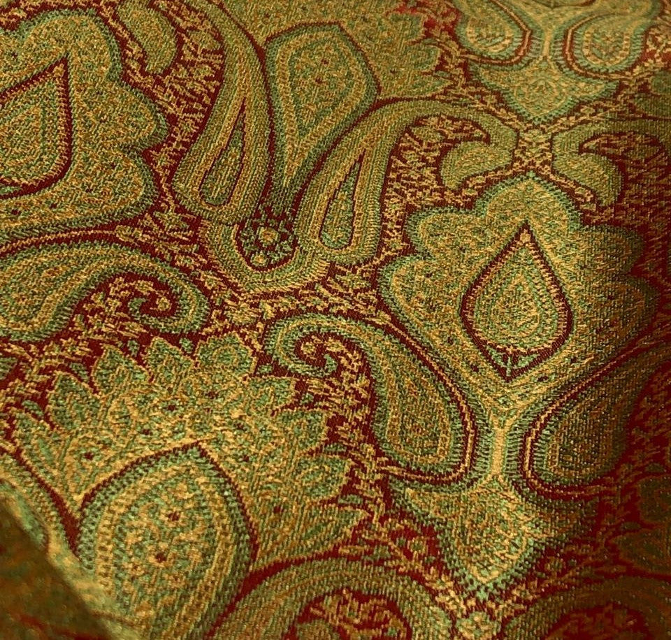 Silk Brocade fabric 44" wide paisley jacquard available in 3 colors pink and blue ,red and green and pastel pink and slate blue BRO1037