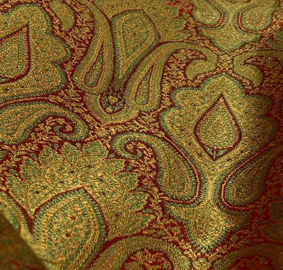 Silk Brocade fabric 44" wide paisley jacquard available in 3 colors pink and blue ,red and green and pastel pink and slate blue BRO1037