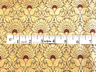 Silk Brocade fabric slate blue with subtle gold metallic jacquard 44" wide BRO1099[1]