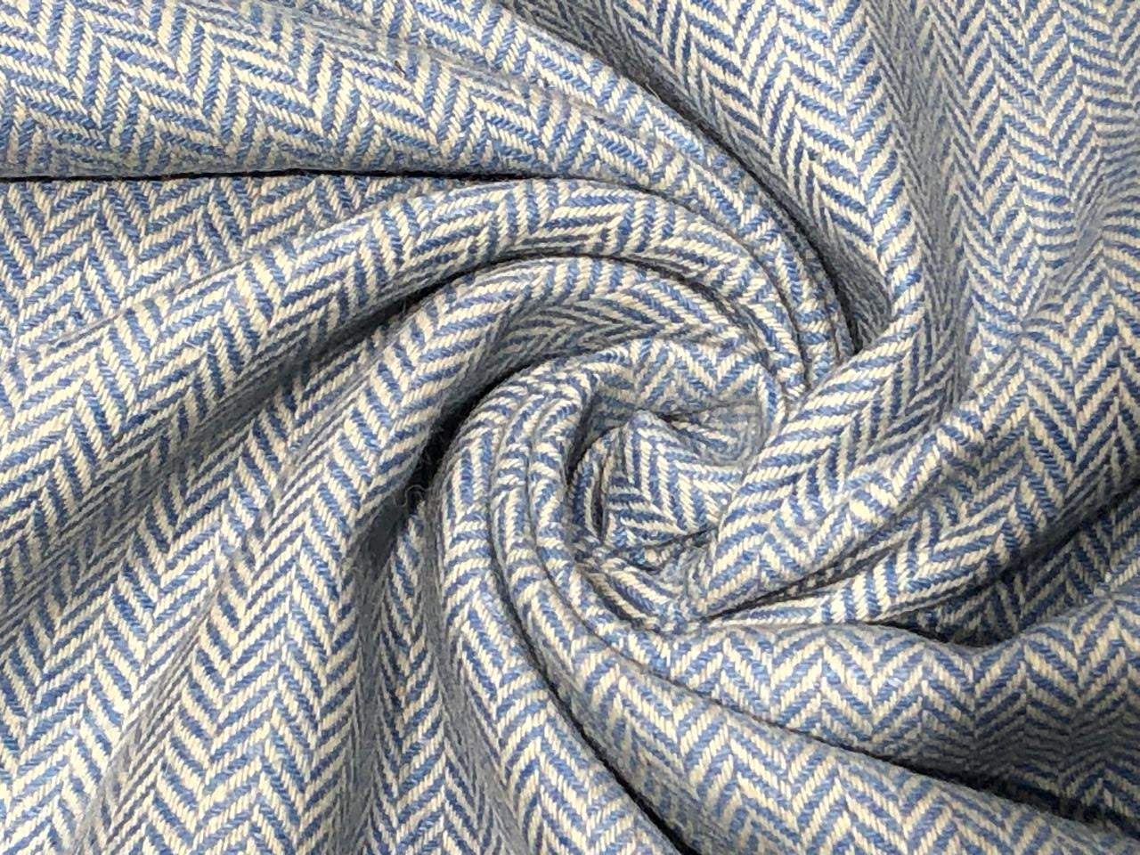 Suiting blended viscose ,poly, acrylic blue and white zig zag 58" wide [17717]