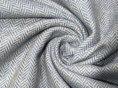 Suiting blended viscose ,poly, acrylic blue and white zig zag 58" wide [17717]