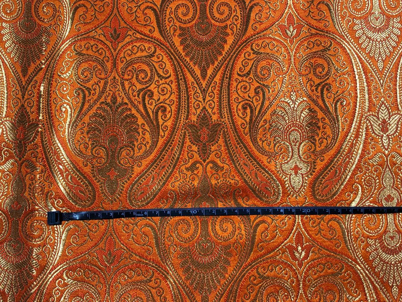Silk Brocade fabric 44" paisley metallic gold  jacquard available in 2 colors bright orange and turquoise blue  BRO1049