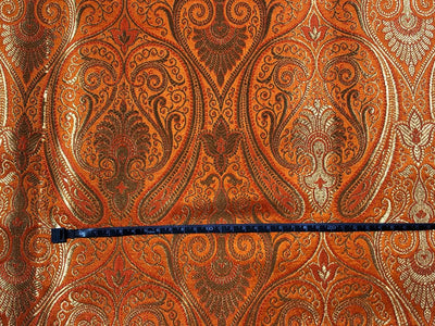Silk Brocade fabric 44" paisley metallic gold  jacquard available in 2 colors bright orange and turquoise blue  BRO1049