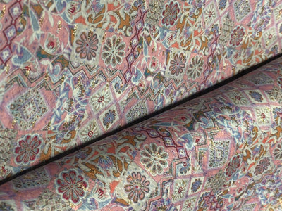 Silk Brocade fabric 56" ivory with  pink with blue and mango floral and very subtle metallic gold jacquard BRO1060[2]