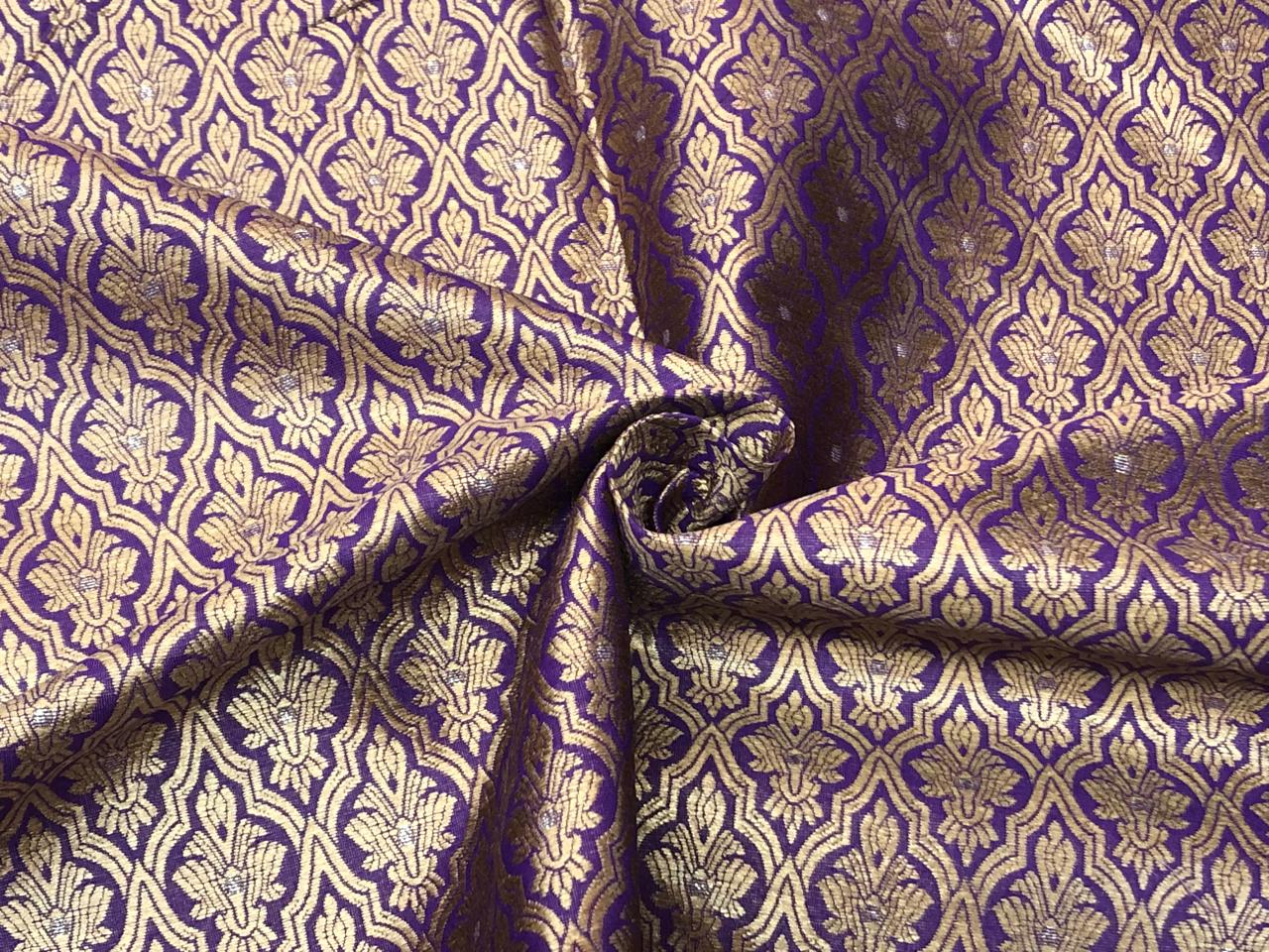 Silk Brocade fabric with subtle gold metallic jacquard motifs44" wide available in 4 colors rosy brown ,rust, bottle green and purple BRO1104