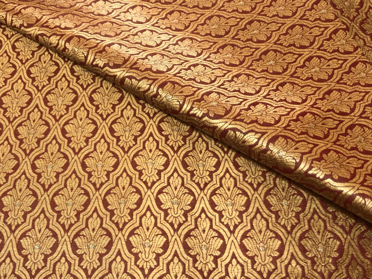 Silk Brocade fabric with subtle gold metallic jacquard motifs44" wide available in 4 colors rosy brown ,rust, bottle green and purple BRO1104