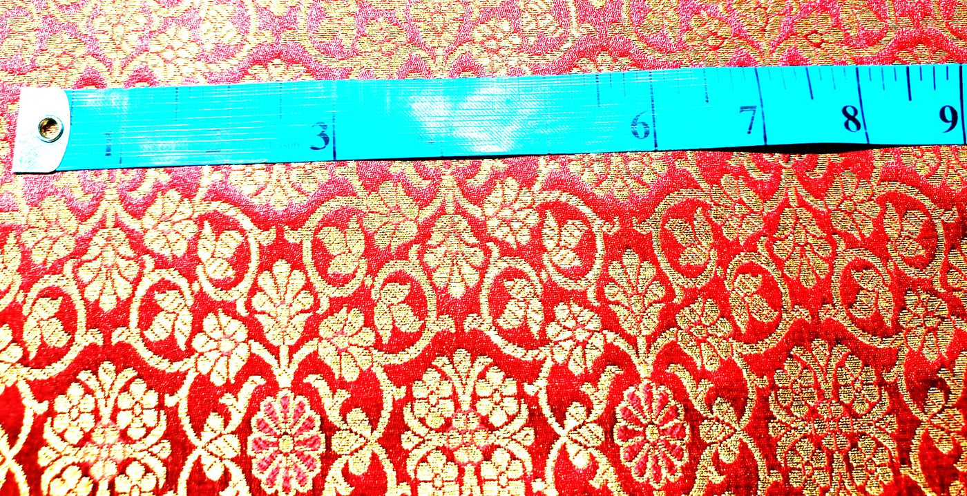 Brocade fabric FLORA,L with metallic gold 44" wide available in 3 colors BRO889 [green/watermelon red/blood red]