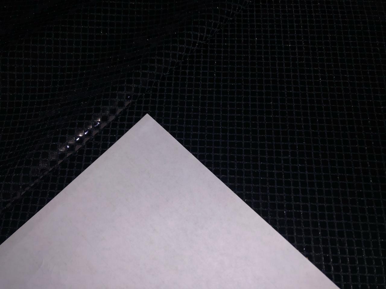 Black sequin geometric square fabric with lycra/ stretch 58" wide [15755]