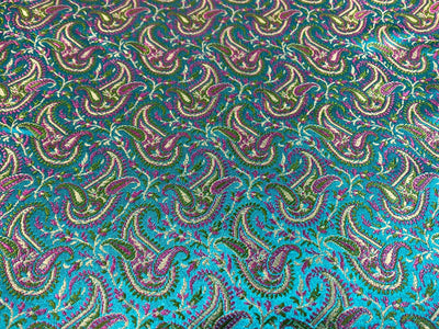 Silk Brocade fabric 44" turquoise, green and pink paisley jacquard BRO1050[2]