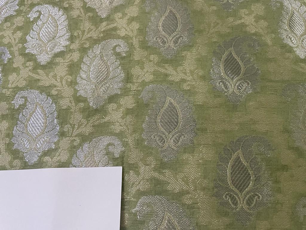 SILK BROCADE ORGANZA JACQUARD FABRIC with METALLIC SILVER paisley 44" available in 2 colors [lavender and green][4545/46]