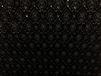 Brocade Velvet Embroidered fabric black color 60" wide 2 styles a black and silver and black with sequence BRO1088