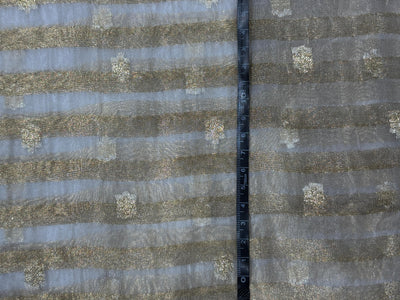 Tissue fabric  ivory and gold stripe with gold dainty flowers 44" wide [17800]