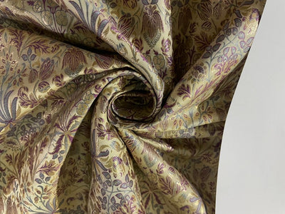 Silk Brocade fabric Cream and pastel shades of purple with metallic gold 58" wide BRO903[4]