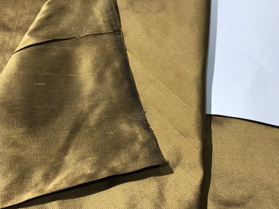 PURE SILK Dupioni FABRIC Gold &amp; Brown color thin Stripes[DUPS44[1]