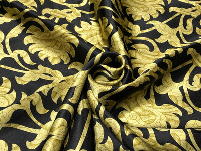 100% PURE SILK 80 GRAMS  SATIN PRINTED 44"WIDE FABRIC FLORAL PRINTED available in 2 colors  BLACK WITH GOLD and CREAM WITH LILAC [16944/48]