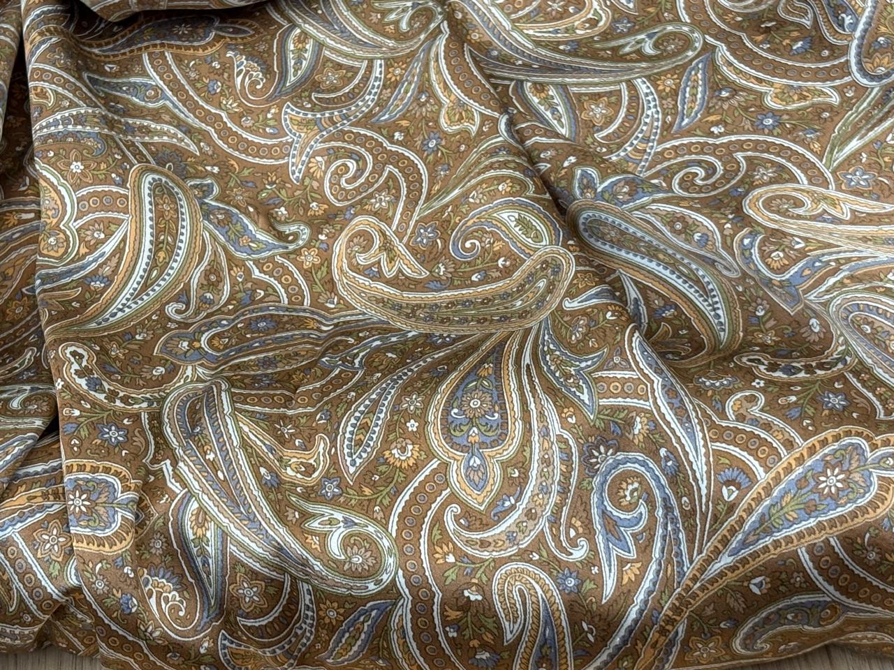 100% Pure Silk 80 grams satin printed 44"wide fabric shades of brown, mustard and grey PAISLEY PRINT [18431]