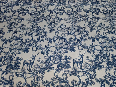 Heavy satin fabric white ivory color with teal blue print 58" wide [12949]