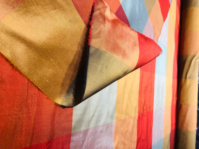 100% PURE SILK DUPIONI FABRIC MULTI COLOR PLAIDS 54" WIDE DUPCROLL6