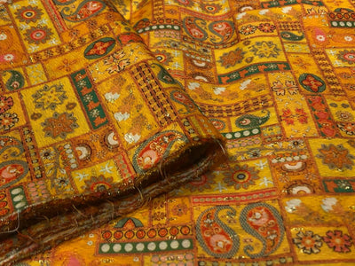 Silk Brocade fabric 56" mango color paisley and flower with subtle metallic gold jacquard  BRO1060[3]