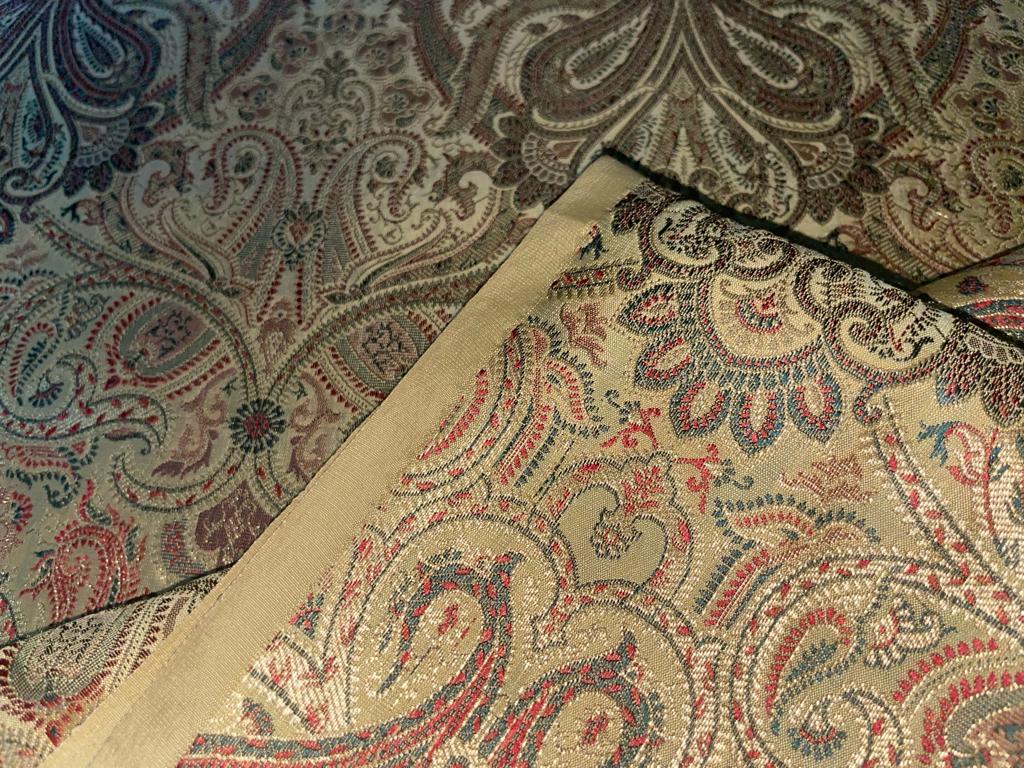 Silk Brocade fabric gold, red and green with metallic gold  paisley jacquard COLOR 44" WIDE BRO898A[2]