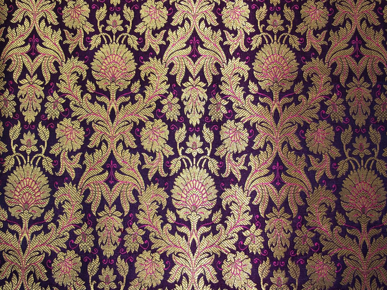 Silk Brocade fabric with beautiful gold  jacquard available in 3 colors teal ,red and mulberry BRO1075