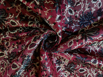 Silk Brocade Fabric Gold,Maroon &amp; Black Floral 44" wide BRO45[2]