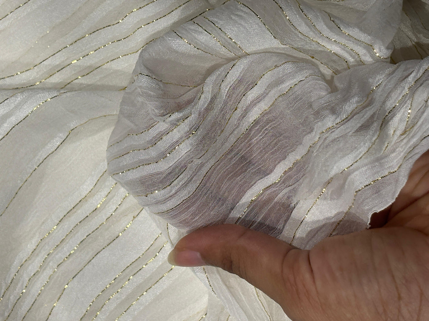 Cotton viscose crush chiffon with satin and lurex stripe fabric 44" wide [17780]