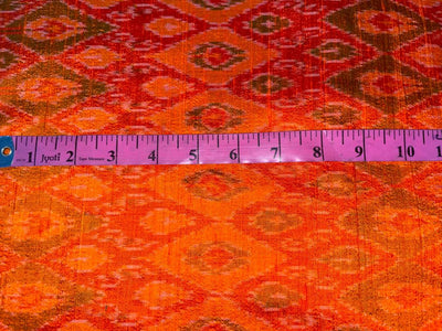 100% pure silk dupion ikat fabric orange x green color 44" wide