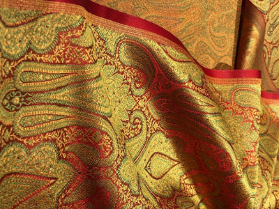 Silk Brocade fabric 44" wide paisley jacquard available in 3 colors pink and blue ,red and green and pastel pink and slate blue BRO1037