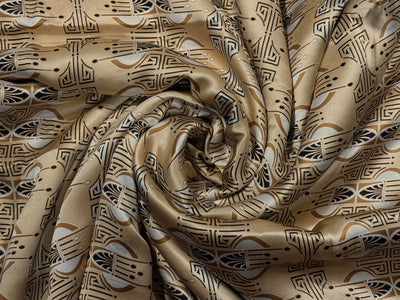 100% Pure Silk Satin 60-80 grams caramel color abstract print  54"Wide Fabric [18261]