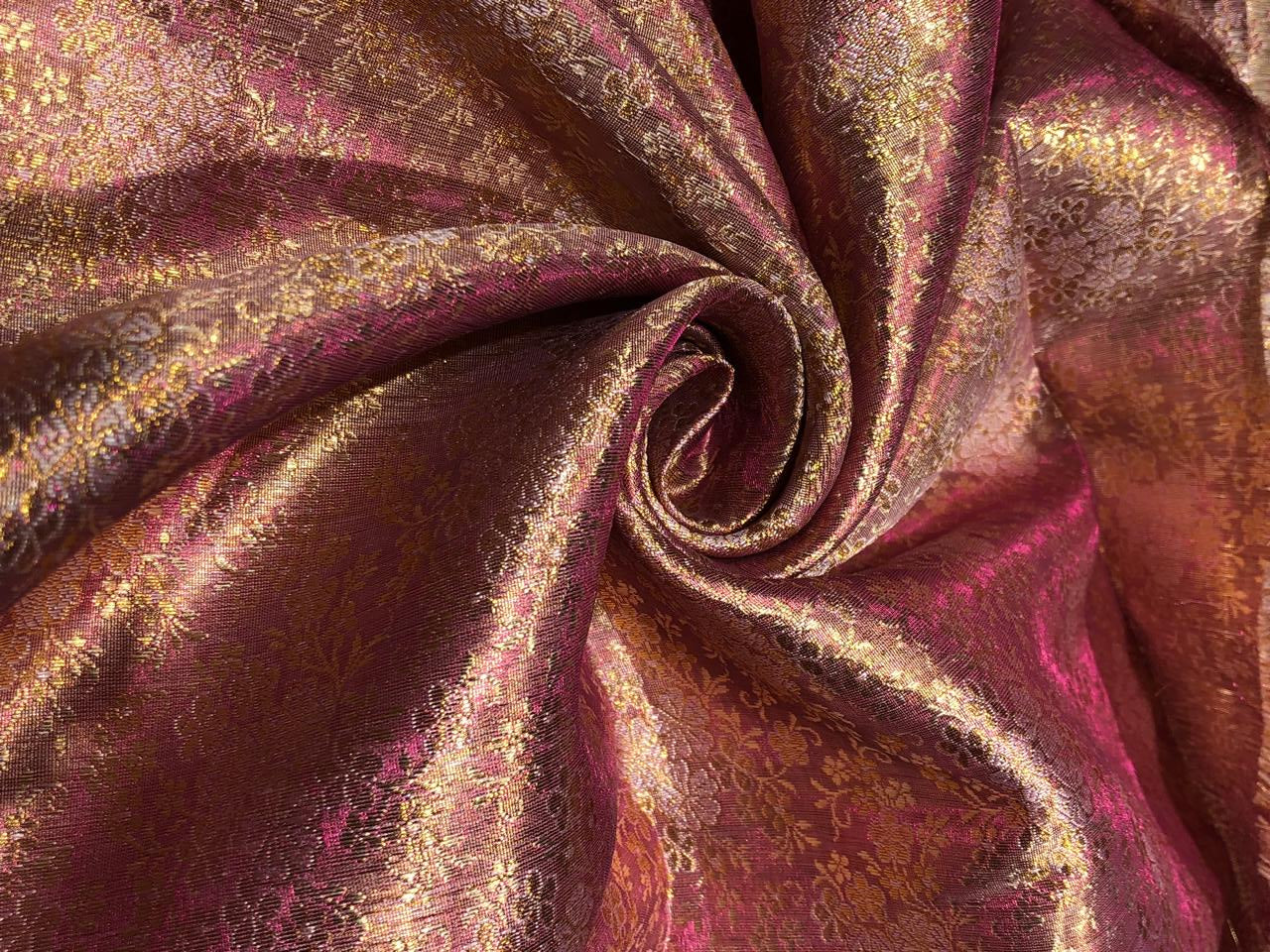 Silk Brocade fabric 44" two tone pink x gold floral  jacquard BRO1046[3]