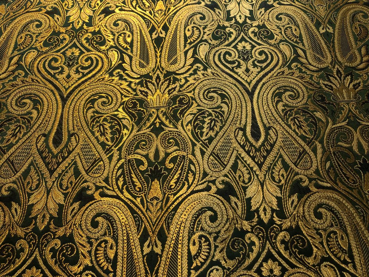 Silk Brocade fabric gold jacquard paisleys available in 3 colors pink/teal , green and red/black  BRO1103
